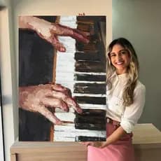 QUADRO DECORATIVO - PINTURA PESSOA TOCANDO PIANO -