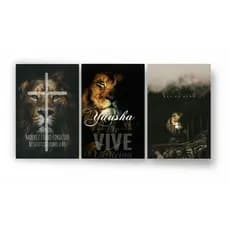 Quadros Decorativos Kit 3 Peças Leão De Judá Frases Religioso Bíblico