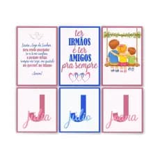 Quadros Decorativos Kit 6 Peças 3 Irmãos Personalizados Com Nome Frase Irmãos Balanço