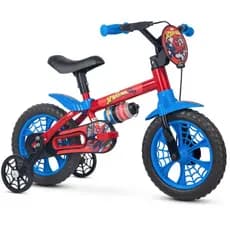 Bicicleta Infantil SPIDER MAN Aro 12 com Rodinhas de Equilíbrio Garrafinha de Água Nathor