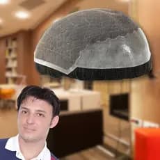 Prótese Capilar Q6 Base Híbrida Silicone E Tela 20x25cm Castanho Escuro 40% Grisalho Cabelo Humano