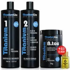 Progressiva Semi Definitiva Selagem Titanium Liss Kit 2x1 + Botox 1kg + Argan