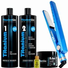 Prancha Chapinha Profissional Titanium 480°F + Escova Semi Definitiva Titanium Liss + B.tox Capilar + Óleo Argan | Kit L