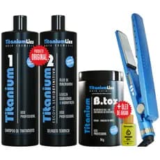Progressiva Semi Definitiva Titanium Liss 1L + Botox Capilar + Chapinha Profissional + Óleo Argan Bivolt