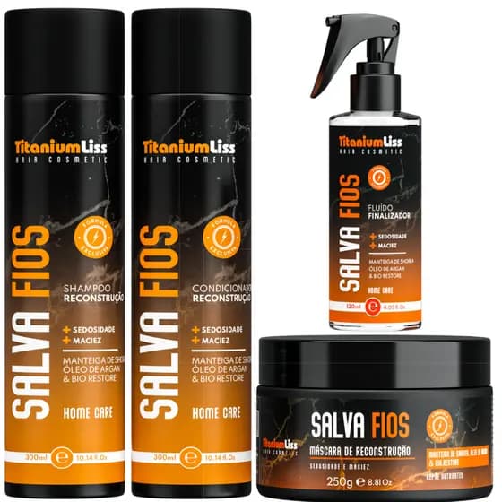 Kit Reconstrutor Salva Fios Titanium Liss Shampoo + Condicionador + Máscara + Protetor Térmico Finalizador
