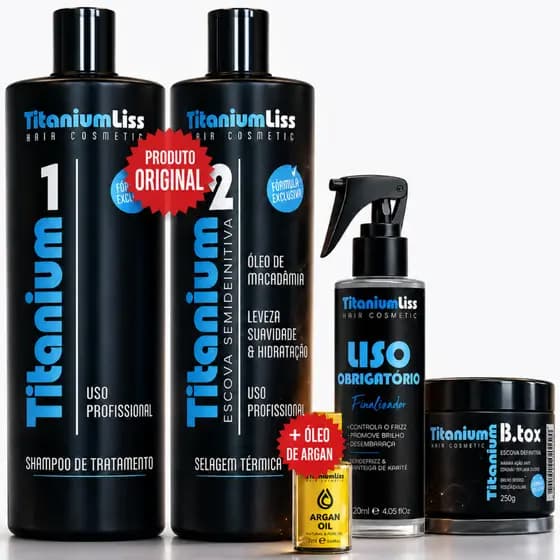 Progressiva Semi Definitiva Selagem Titanium Liss + Botox + Liso Obrigatório Protetor Térmico + Argan