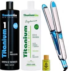 Prancha Chapinha Profissional Titanium 465 F + Kit Progressiva Orgânica Sem Fomol + Óleo Argan