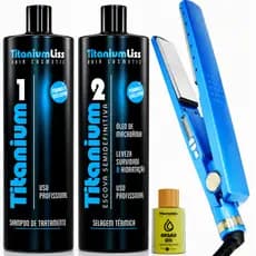 Prancha De Cabelo Profissional Chapinha Original Nano Titanium Bivolt110v/220v + Definitiva  Titanium Liss + Óleo Argan