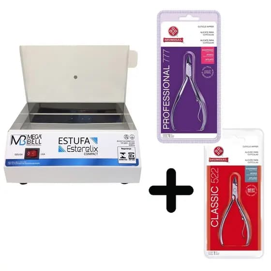 Estufa Manicure Esterilizador Mega Bell C/ Alicates Mundial 522 e 777 D