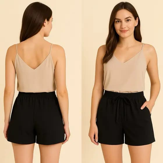 Short Feminino Tecido Duna com Bolso Azul Vermelho Preto M G Elástico Confortável