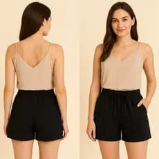 Short Feminino Tecido Duna com Bolso Azul Vermelho Preto M G Elástico Confortável
