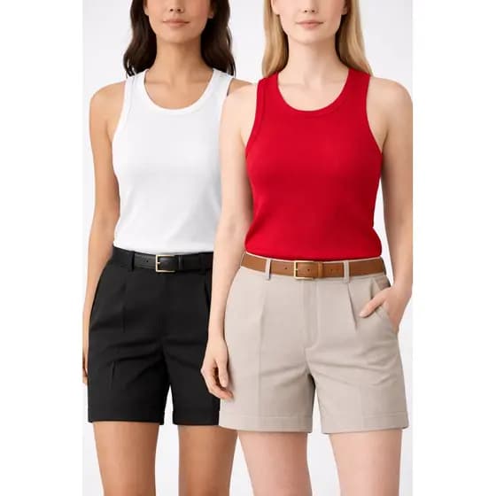 Kit 2 Regatas Feminino Canelada Cores Vermelho Branco E Preto elástico
