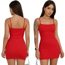 Vestido Feminino Alça Estilosa Vestido Vermelho Justinho Marrom Preto -Tecido Ribana Premium Baladas