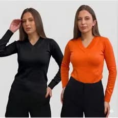 KIT 2 Blusas Feminina de Lã Tricot Gola V Manga Longa Inverno Tamanhos P M G GG