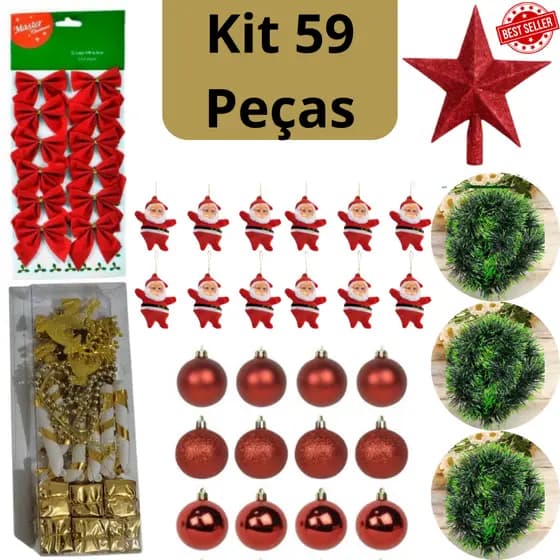 Kit 59 Peças de Decoração para Árvore de Natal