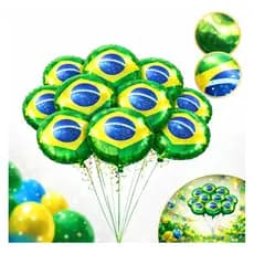 Kit 10 Balão Metalizado Bandeira Do Brasil Copa Decoração