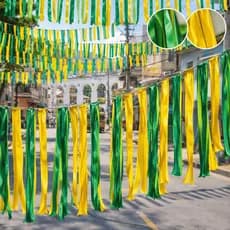 Kit 10m/50m/100m Varal Fitinhas Metalizada Copa Brasil Verde Amarelo