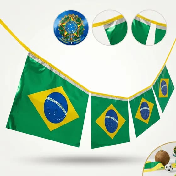 Varal Bandeira Metalizada Decoração Copa Mundo Brasil 100m