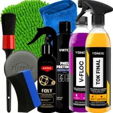 Kit Vonixx Limpeza Completa Shampoo V-Floc Cera Tok Final Desengraxante Foxy Razux Pneu Pretinho Vintex Acessório Karbox