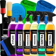 Kit Completo Vonixx para Lavagem Automotiva Cera Tok Final Sintra V-Floc Restaurax Higicouro Hidracouro Pneu Pretinho