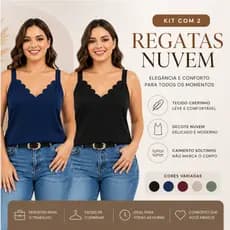 Kit com 2 Blusas Regatas Feminina Decote Nuvem
