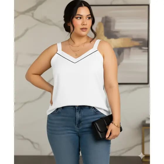 Blusa Regata Feminina Tecido Crepinho Gola V Regata Social Feminina Tendência 2025