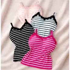 Kit 3 Blusas Regata Alcinha Com Bojo Listrada Viscolycra