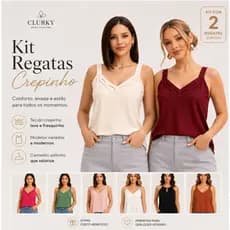 Kit 2 Blusas Regata Crepinho Feminina Social básico confortável Tecido Crepinho trançada