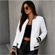 Jaqueta Bomber Feminina Listras Matelassê Casual Inverno Leve Confortável Zíper Bolsos Moda Blogueira Estilosa
