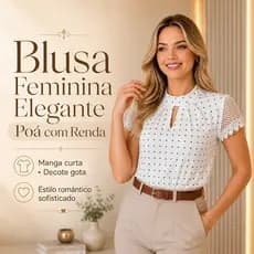 Blusa Feminina Elegante Poá com Renda | Manga Curta e Decote Gota | Estilo Romântico Sofisticado Moda Evangélica