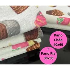 Pano de Limpeza Microfibra 40x60  + Pia 30x30 Super Absorvente Seca Pano de Chão Microfibra Cupcake