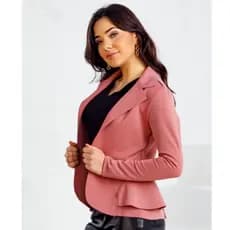 Blazer Feminino em Neoprene Casaco curto com babado C01