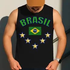 Camiseta Regata Masculina Estampa Brasil Time 100% Algodão Estilo Conforto Diário Do Tamanho P GG