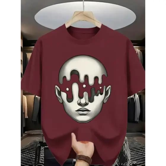 Camiseta Masculina Para Ele Estampada com Design Elegante Cabeça 3D