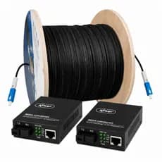 Kit Fibra Óptica 500m Drop Mini Flat + Conversor Gigabit 10/100/1000 Mbps