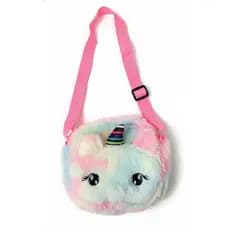 Bolsa Infantil Unicórnio de Pelúcia Colorida com Alça Ajustável para Meninas