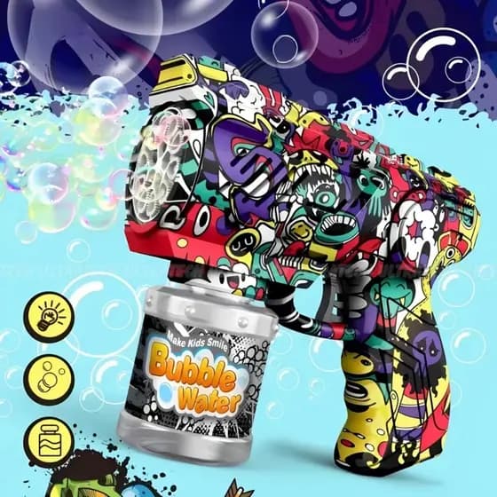 Pistola Máquina de Bolhas de Sabão Infantil Automática – Brinquedo Elétrico com Líquido e Luz