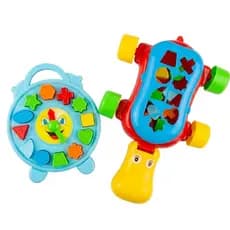 Brinquedo Educativo Infantil Hipopótamo de Encaixe + Relógio Didático Montessori Coordenação Motora Bebês +12 Meses