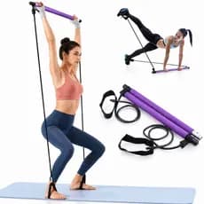 Barra de Pilates com Elástico e Faixa de Resistência para Treino em Casa, Exercícios de Fortalecimento e - Tomóvi