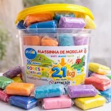 Massinha Modelar Balde 2,1kg 36 Unidades Soft Não Tóxica Colorida