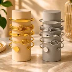 Kit 5 Pulseiras Femininas Geométricas Minimalistas Douradas Empilháveis Bracelete Torcido Presente Feminino