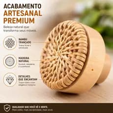Puxadores Armário Gaveta Rattan Ecológico Madeira Boho Moderno Vintage Artesanal Ecológica