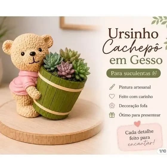 Vaso Cachepô Ursinho decorativo para suculentas / Vasos decorativos- Artesanal / Presente Perfeito.