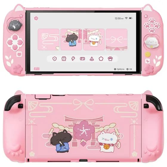 Capa Protetora Para Gatinhos Nintendo Switch 2 Com Suporte | Punhos De Silicone Fofos Orelha E Pata De Gato , Casca Dura