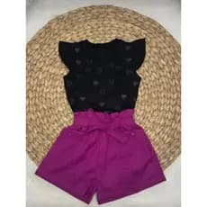 Conjunto Infantil Social, Conjunto Menina, Conjunto Festa, Short com laço e Blusinha Brilho, Conjunto Alfaiataria Menina