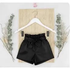 Short Courino/ Couro Fake Menina, short Boiadeira, Short cirrê infantil, Short Menina Preto, Short com Laço Courino.