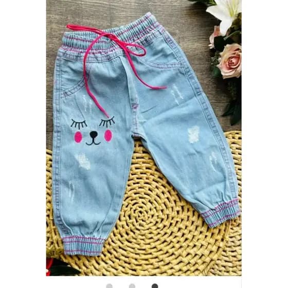 Calça Jeans Claro Menina Jogger, Calça Jeans feminino infantil, Calça Jeans infantil, Calça Jeans com elástico Menina