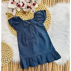 Vestido Jeans Molinho Menina, Vestido Calor, Vestido Menina, Vestido com Laço, Veste 06 a 09 meses