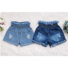 Short jeans infantil menina, tamanhos 02 a 06 anos. shorts jeans calor com elástico na cintura, jeans claro e escuro