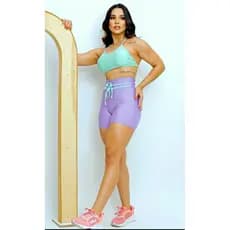 Conjunto Short Curto Fitness Bicolor Cintura Alta